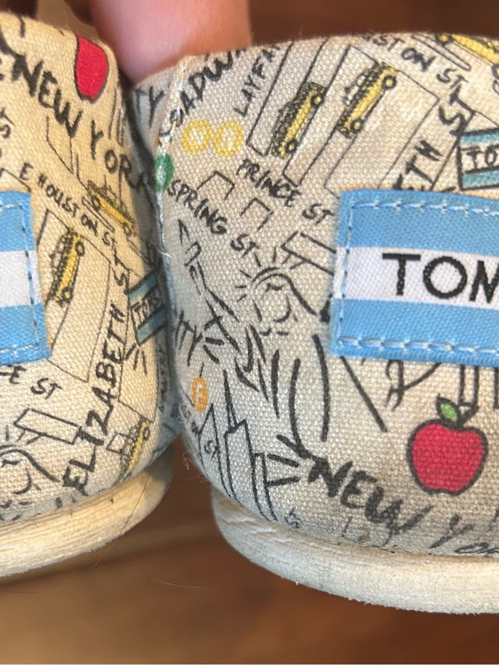 TOMS Canvas Slip-Ons with New York Map Print in Cream, Red, Yellow, Blue - Picture 9 of 10